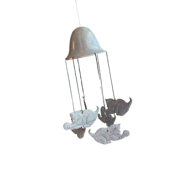 Vintage Pewter Metal Cat Wind Chime Decor - Picture 1 of 5